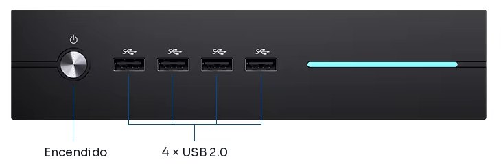 Frente de XIRA Consola: botón de encendido y 4 USB 2.0