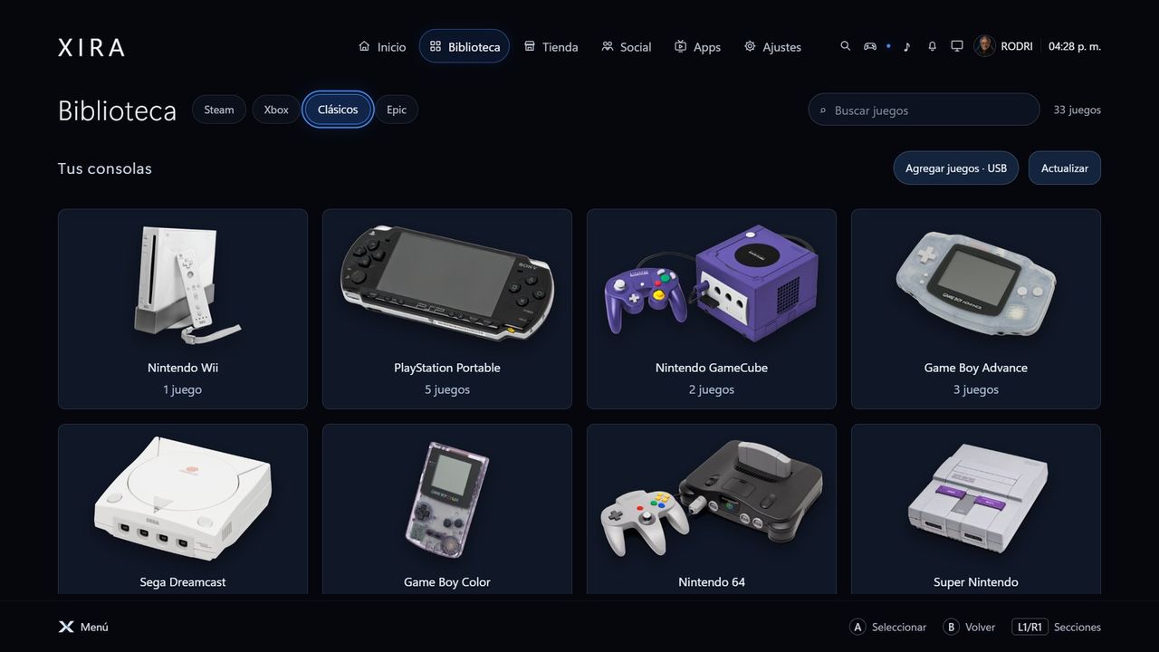 Consolas clásicas en XIRA Hub