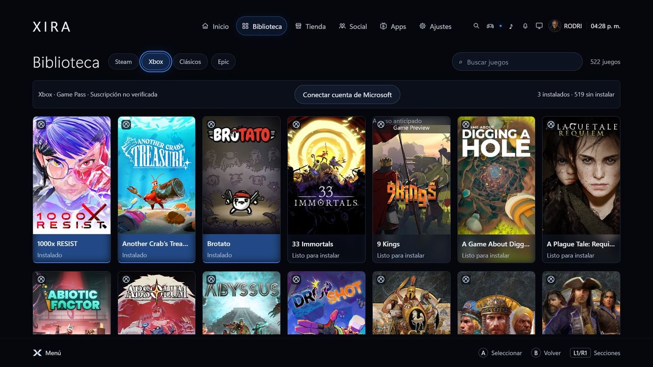 Juegos de Game Pass en XIRA Hub