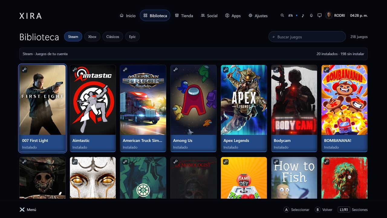 Biblioteca de Steam en XIRA Hub